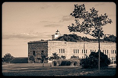 Clarks Point Light in Fort Taber Park - Sepia Tone